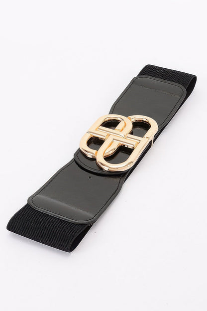 Vegan Leather Metal Buckle Elastic Belt