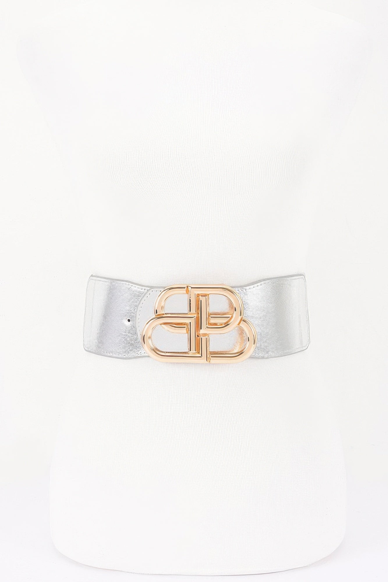 Vegan Leather Metal Buckle Elastic Belt