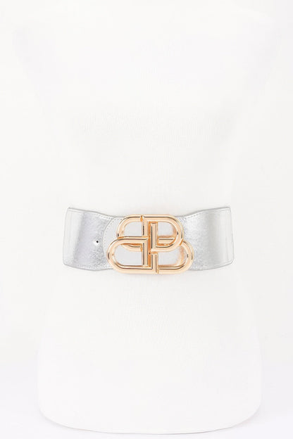 Vegan Leather Metal Buckle Elastic Belt