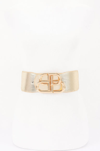 Vegan Leather Metal Buckle Elastic Belt