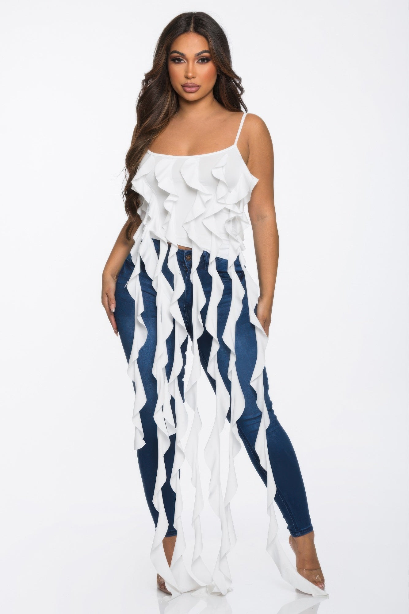 Solid Ruffle Casual Crop Top