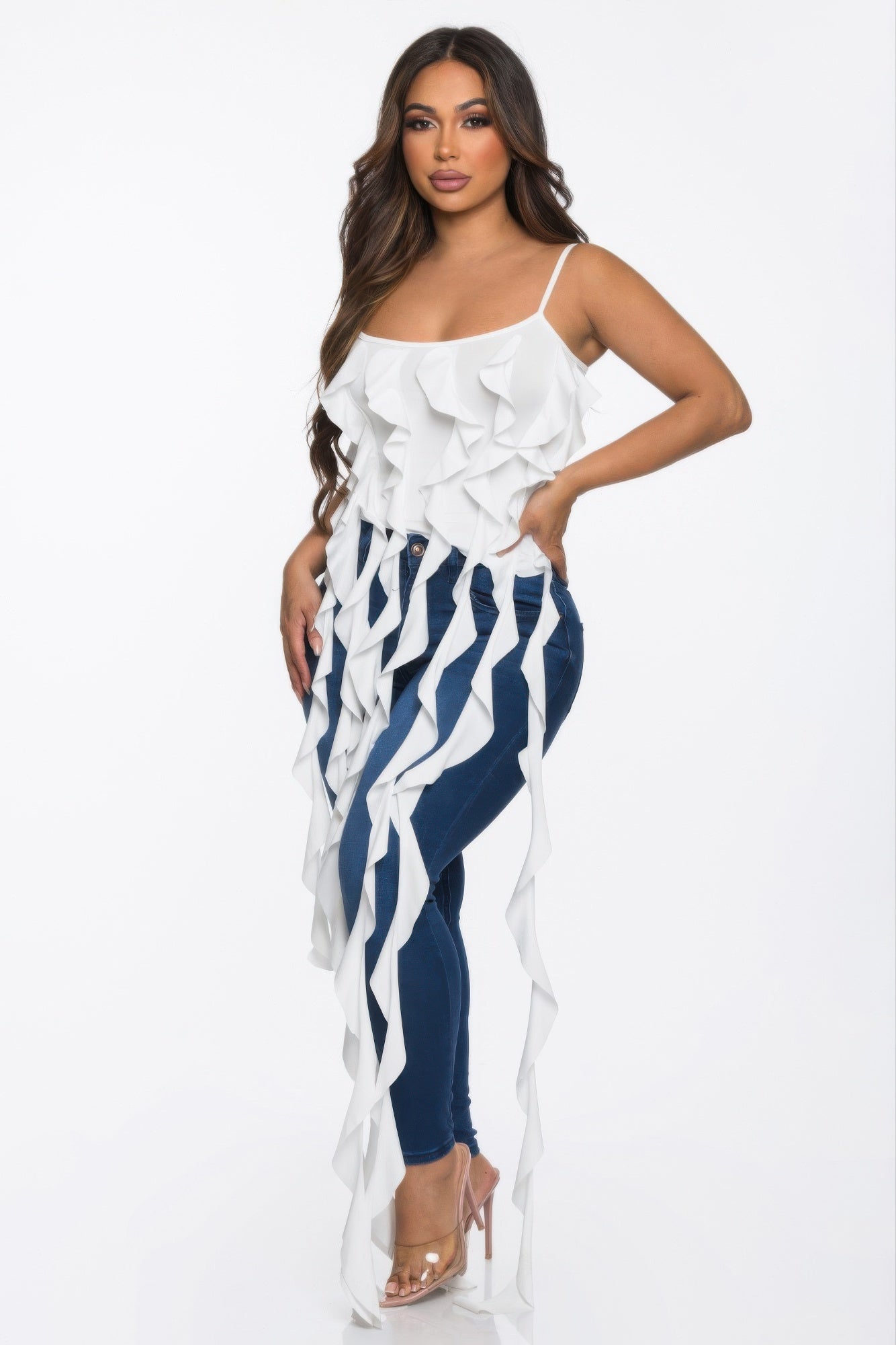 Solid Ruffle Casual Crop Top