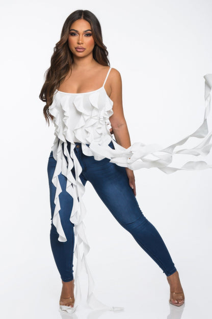Solid Ruffle Casual Crop Top