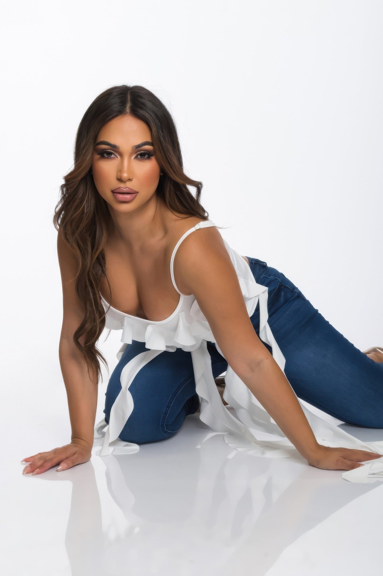 Solid Ruffle Casual Crop Top
