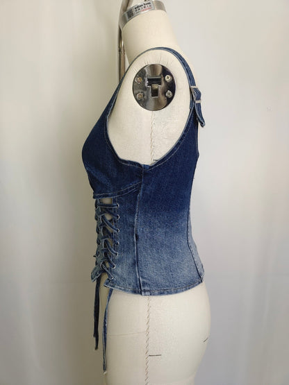 Rebel Stitch Lace-up Denim Corset Top