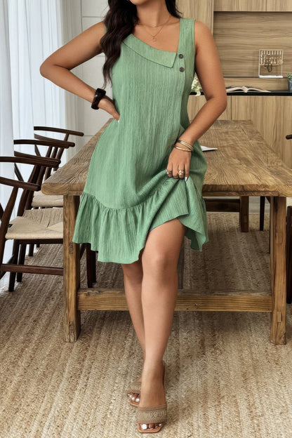 Plus Size Irregular Collar Ruffled Hem Textured Dress