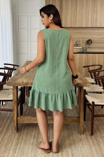 Plus Size Irregular Collar Ruffled Hem Textured Dress