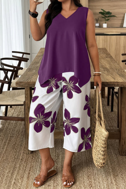 Plus Size Two Pieces Floral Patchwork Sets