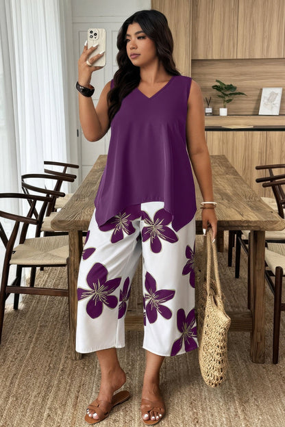 Plus Size Two Pieces Floral Patchwork Sets