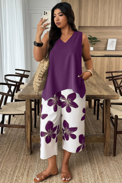 Plus Size Two Pieces Floral Patchwork Sets