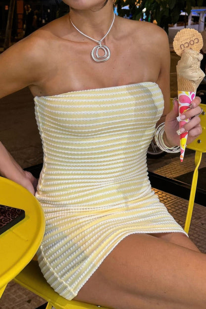 Striped Textured Strapless Fitted Mini Dress