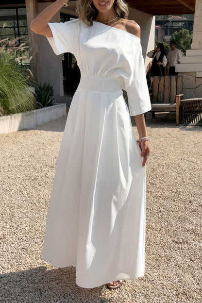 One Shoulder Asymmetrical Neck Waist Full Dress
