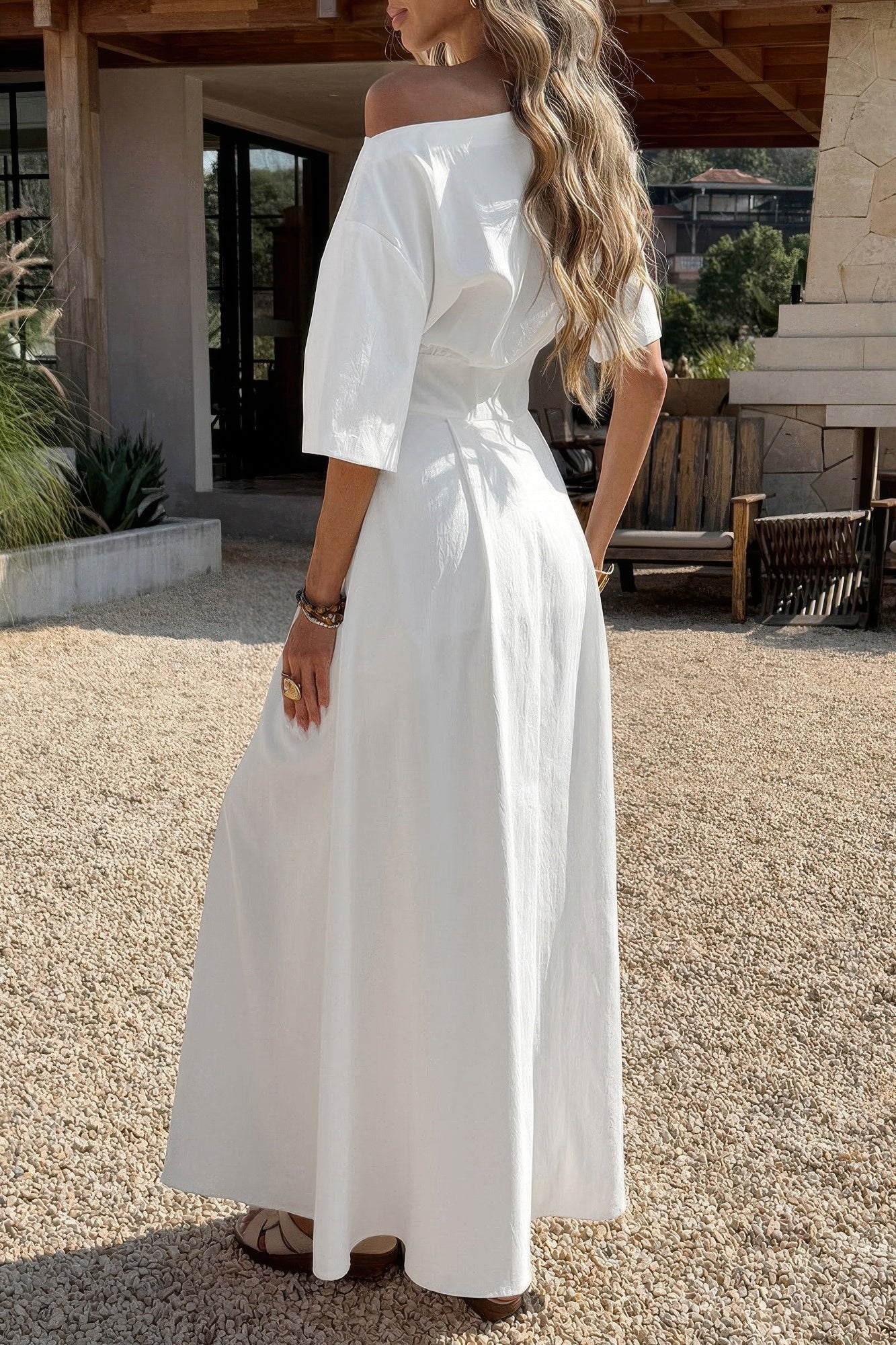 One Shoulder Asymmetrical Neck Waist Full Dress