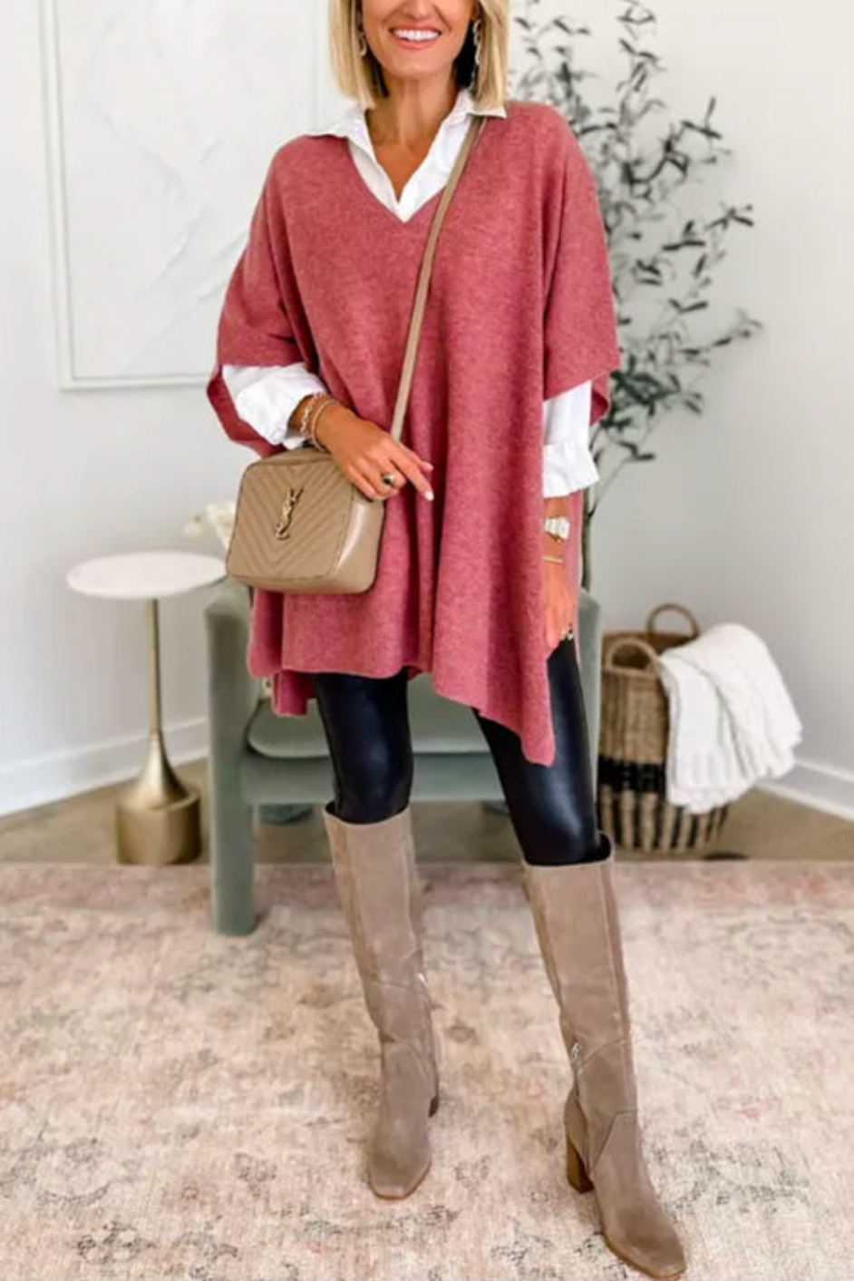 10 Colors V Neck Loose Fit Solid Poncho Sweater