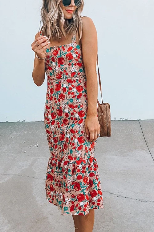 Rosiedress Floral Sleeveless Midi Ruffle Dress