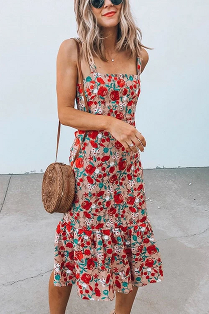 Rosiedress Floral Sleeveless Midi Ruffle Dress