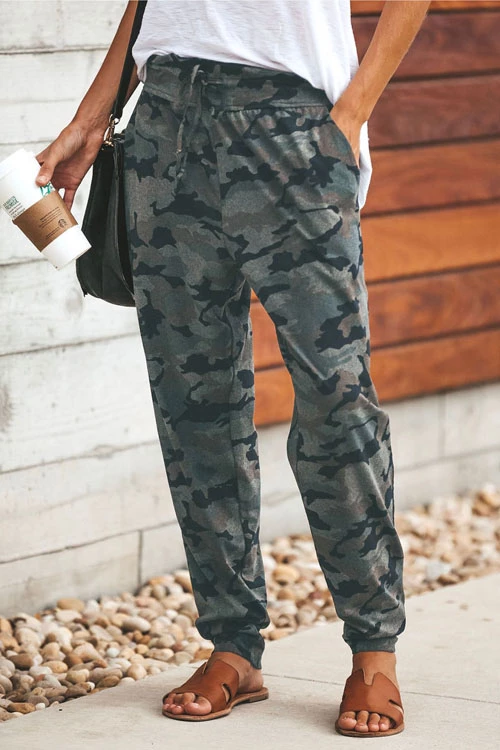 Rosiedress High Waist Drawstring Camo Casual Pants Camo