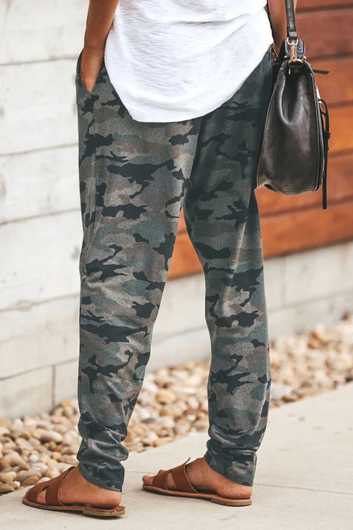 Rosiedress High Waist Drawstring Camo Casual Pants