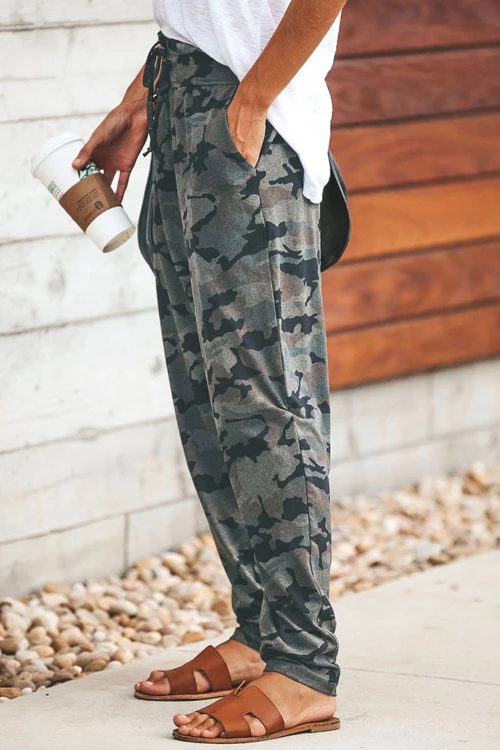 Rosiedress High Waist Drawstring Camo Casual Pants