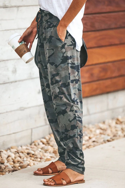 Rosiedress High Waist Drawstring Camo Casual Pants