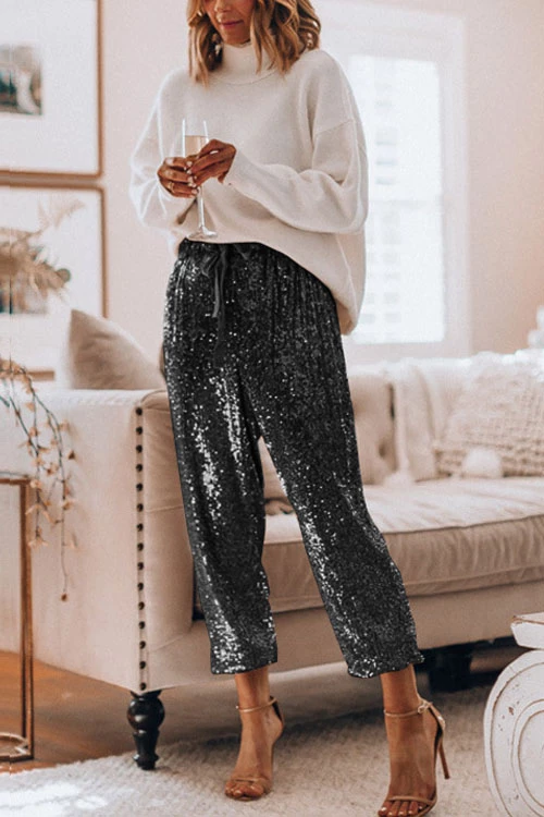 Rosiedress Stylish Festive Party Sequin Pants Classic Black