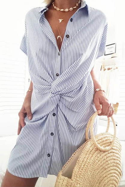 Rosiedress Short Sleeve Twist Knot Striped Shirt Dress