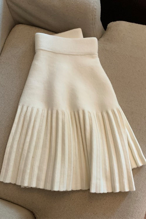 Cute Elastic Waist Pleated Miniskirt Cream S M