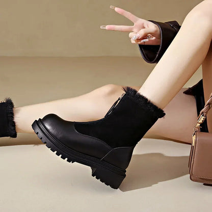 Women’s Ankle Boots with Mixed-Texture Leather Finish