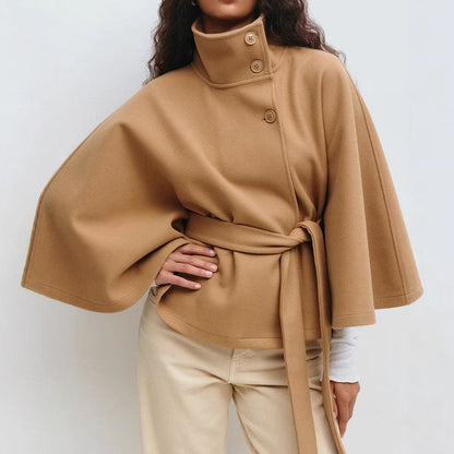 Women’s Belted Cape Coat with Wide Sleeves