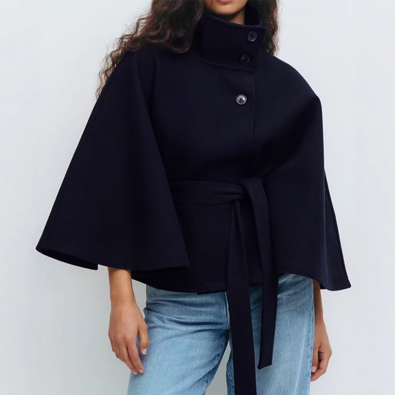 Women’s Belted Cape Coat with Wide Sleeves