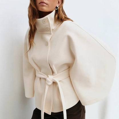 Women’s Belted Cape Coat with Wide Sleeves