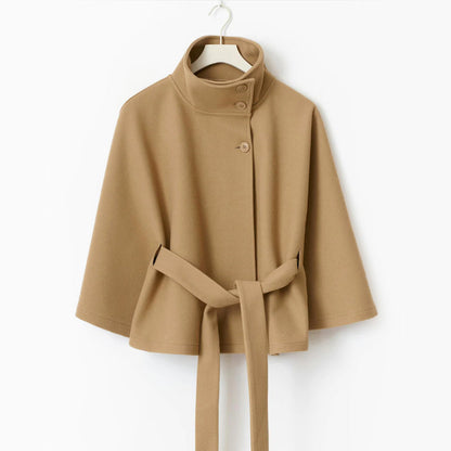 Women’s Belted Cape Coat with Wide Sleeves