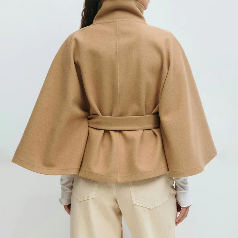 Women’s Belted Cape Coat with Wide Sleeves