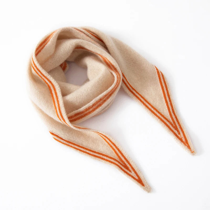 Women’s Cashmere Scarf with Contrast Stripe Trim