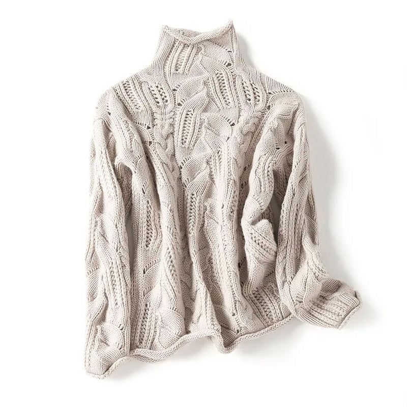 Women’s Cashmere Turtleneck Sweater with Varied Knit Pattern