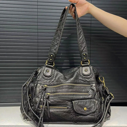Women’s Casual Faux Leather Shoulder Bag with Multiple Pockets
