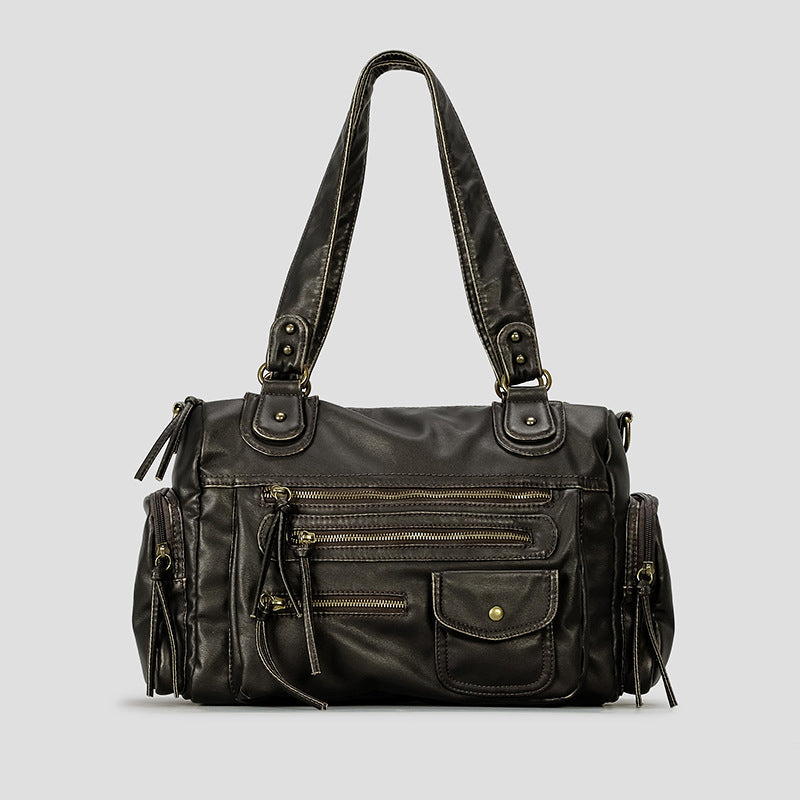 Women’s Casual Faux Leather Shoulder Bag with Multiple Pockets
