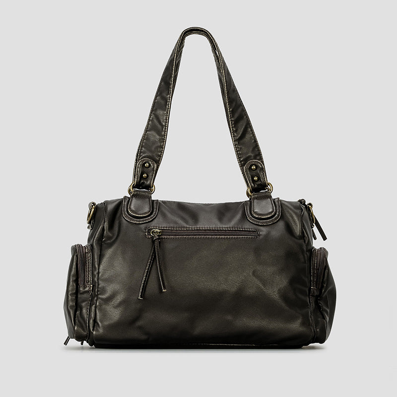Women’s Casual Faux Leather Shoulder Bag with Multiple Pockets