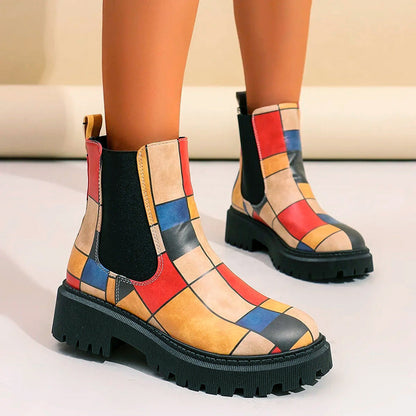 Women’s Chunky Chelsea Boots with Colorful Prints