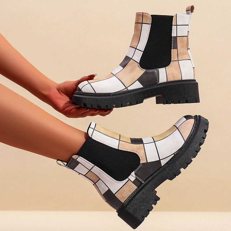 Women’s Chunky Chelsea Boots with Colorful Prints
