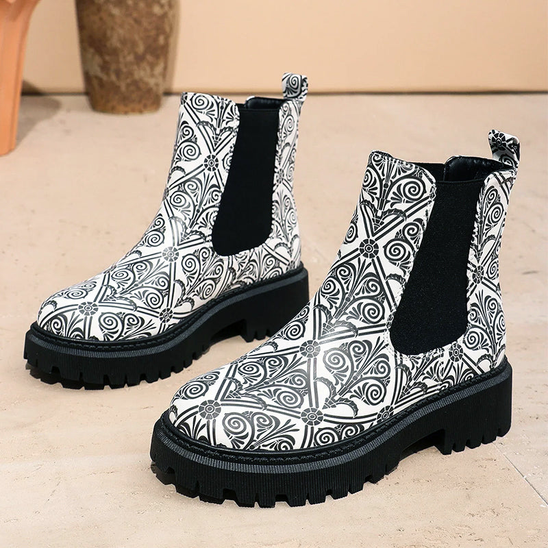 Women’s Chunky Chelsea Boots with Colorful Prints