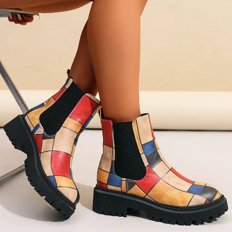 Women’s Chunky Chelsea Boots with Colorful Prints