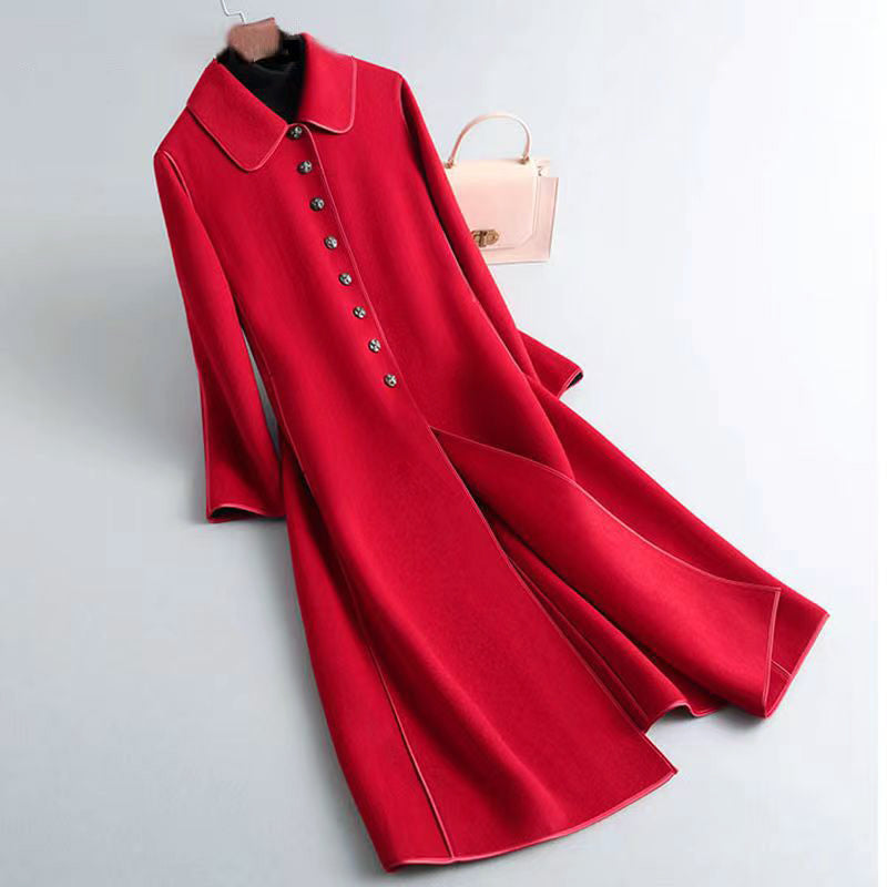 Women’s Double-Sided Long Coat with Rounded Collar