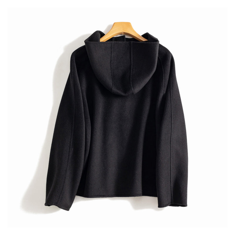 Women’s Double-Sided Wool Hooded Coat with Buttons