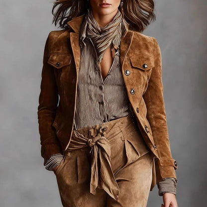 Women's Faux Suede Jacket with Chest Pockets