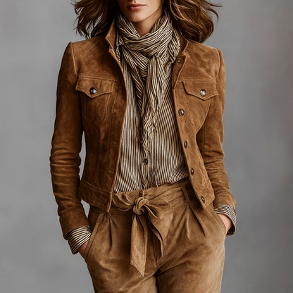 Women's Faux Suede Jacket with Chest Pockets