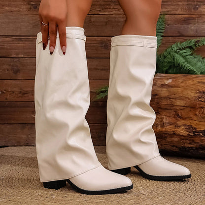 Women’s Fold-Over Knee Boots with Square Heels