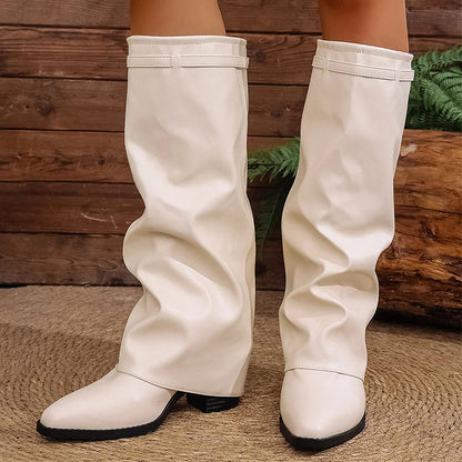 Women’s Fold-Over Knee Boots with Square Heels