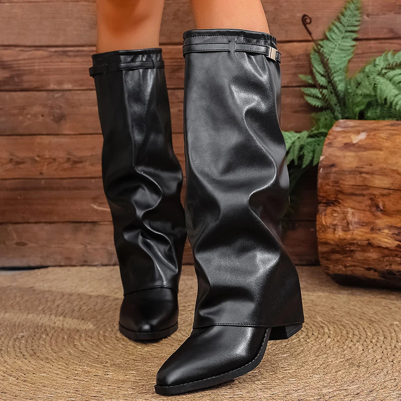Women’s Fold-Over Knee Boots with Square Heels