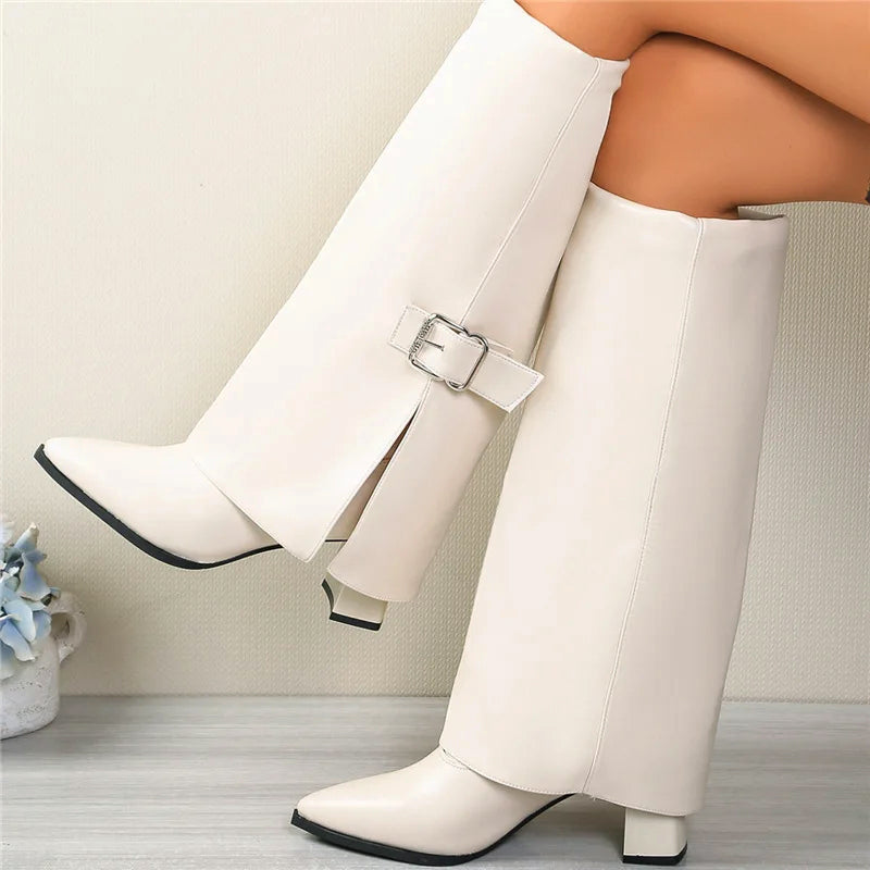 Women’s Foldover Knee Boots with Buckle Detail